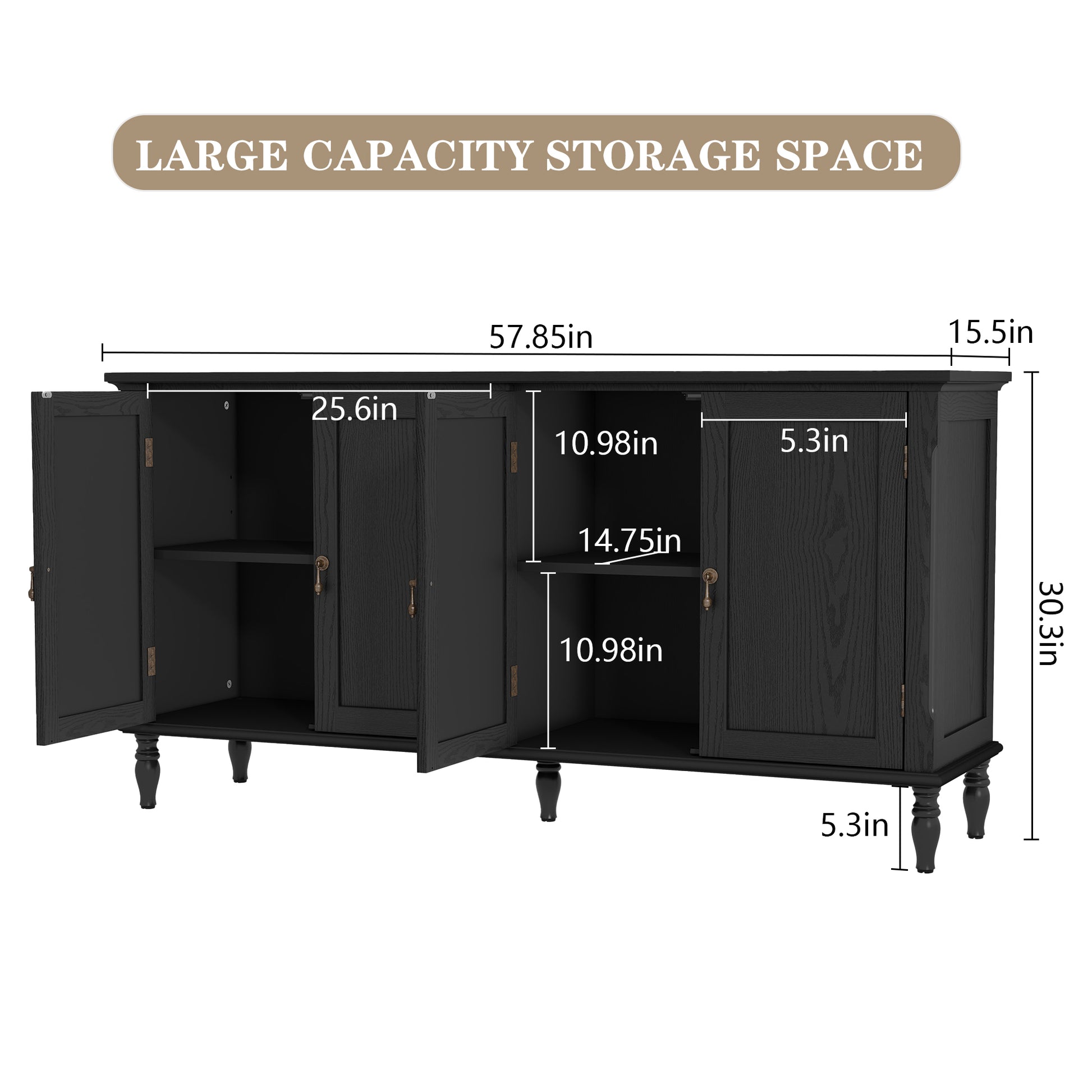 CBJCBJ 58" Retro Sideboard Buffet Cabinet with Storage, Accent Cabinet for Kitchen, Living Room