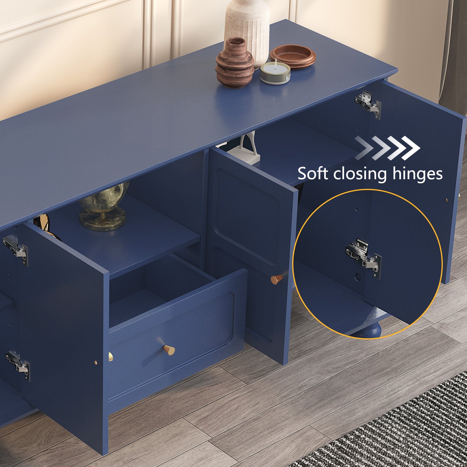 CBJCBJ 67"Mid-Century Modern TV Stand for TVs up to 75" ,Media Console With Storage and Adjustable Partition ,Blue
