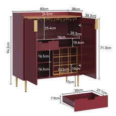 CBJCBJ Modern Wine Cabinet, Home Bar Cabinet with Storage Drawers and Wine Rack, Kitchen Sideboard,Red