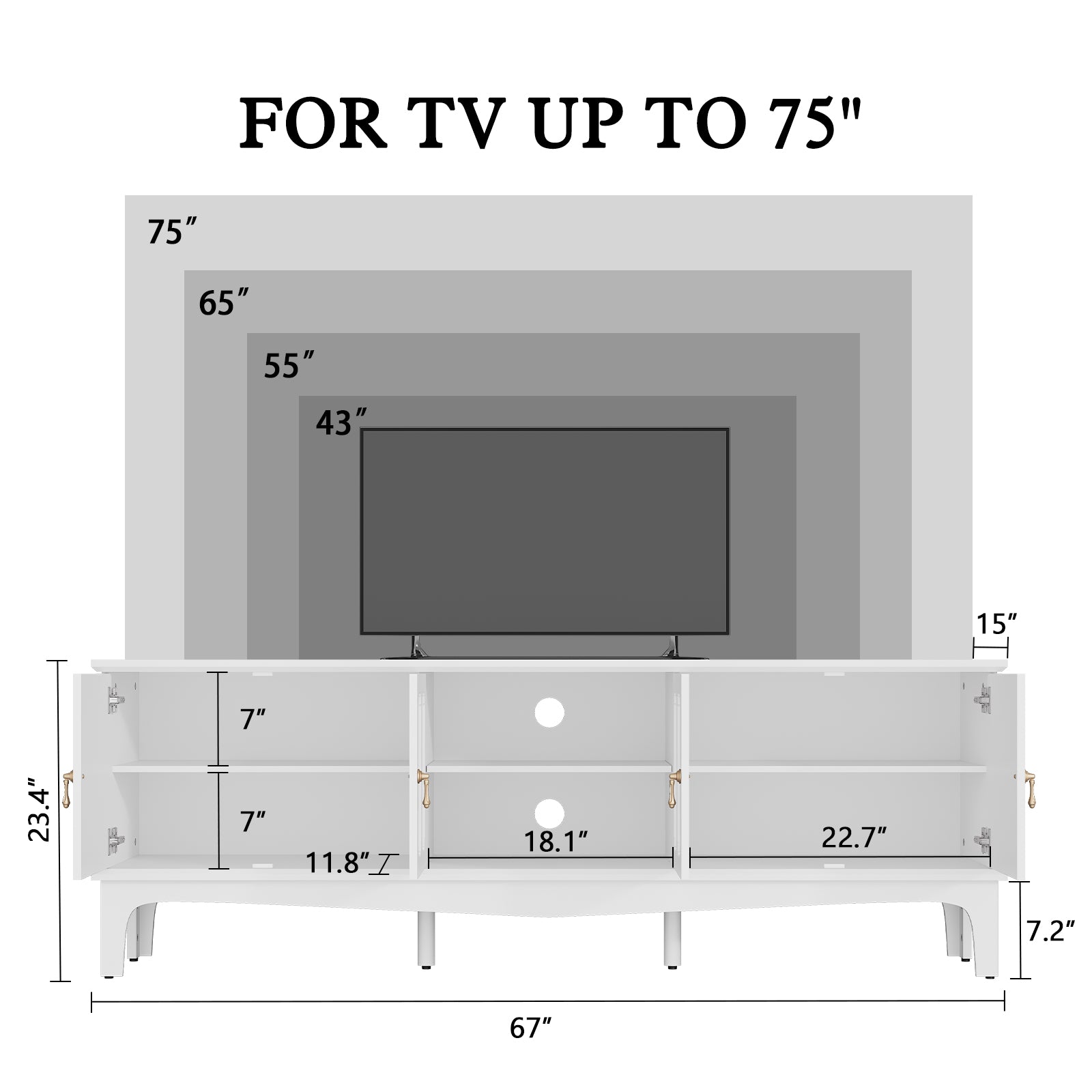 CBJCBJ Retro 67" TV Stand for TVs up to 70", Living Room Entertainment Center with 4 Door Storage Cabinet
