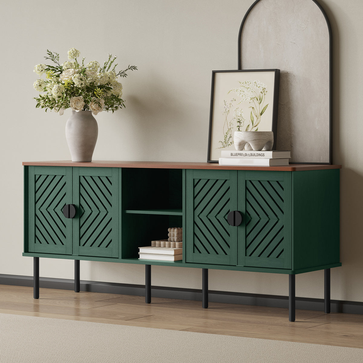 HLR Mid Century Modern 55" TV Stand for 65 Inch TV, Entertainment Center with Storage, Green