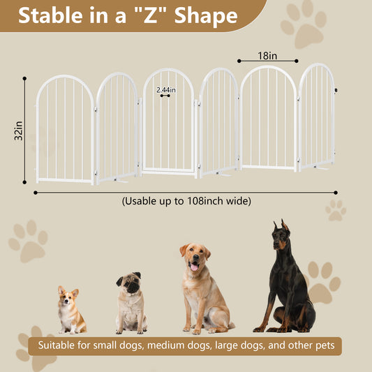 CBJCBJ Indoor Pet Gate, 6 Panel Folding Dog Gate , 32"H Freestanding Metal Pet Fence for Cats and Dogs ,White