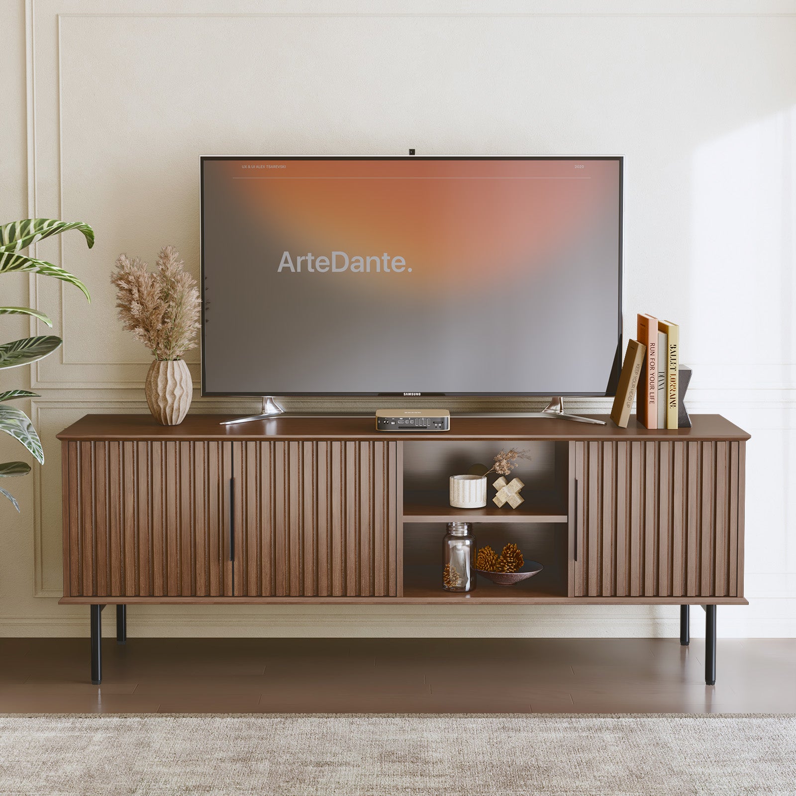 CBJCBJ Modern TV Stand for up to 65", Brown Entertainment Center with Storage, for Living Room