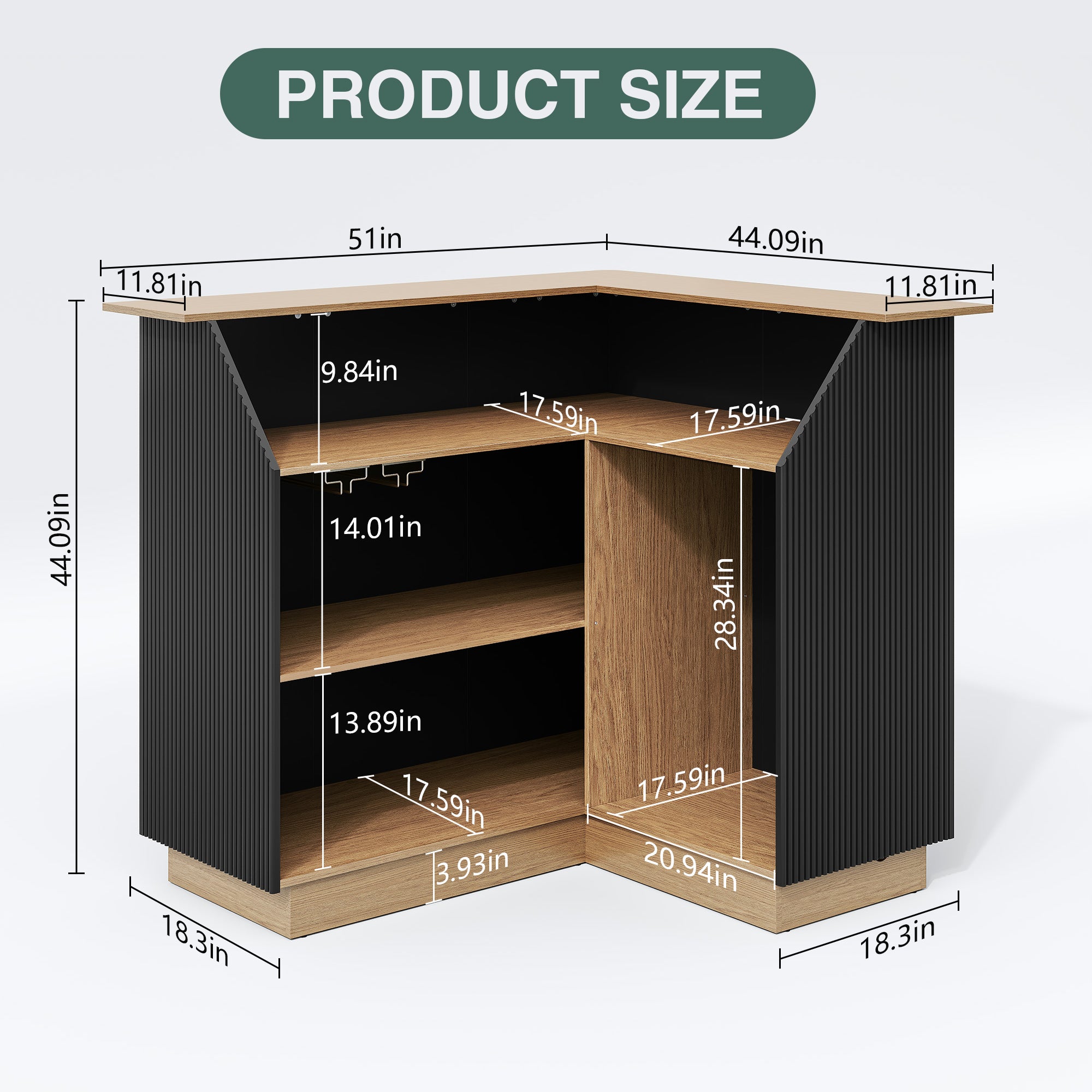 CBJCBJ L-Shaped Home Bar Cabinet,4-Tier Corner Bar counter with Fridge Space,Unit Wine Cabinet with Storage,Black