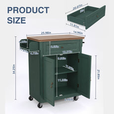 HLR Small Kitchen Islands Table with Storage, Rolling Wood Microwave Cart on Wheels for Dining Room, Green