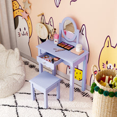 CBJCBJ Kids Vanity Set with Mirror and Stool（Detachable Top）, Wooden 2 in 1 Princess Makeup Desk Dressing Table