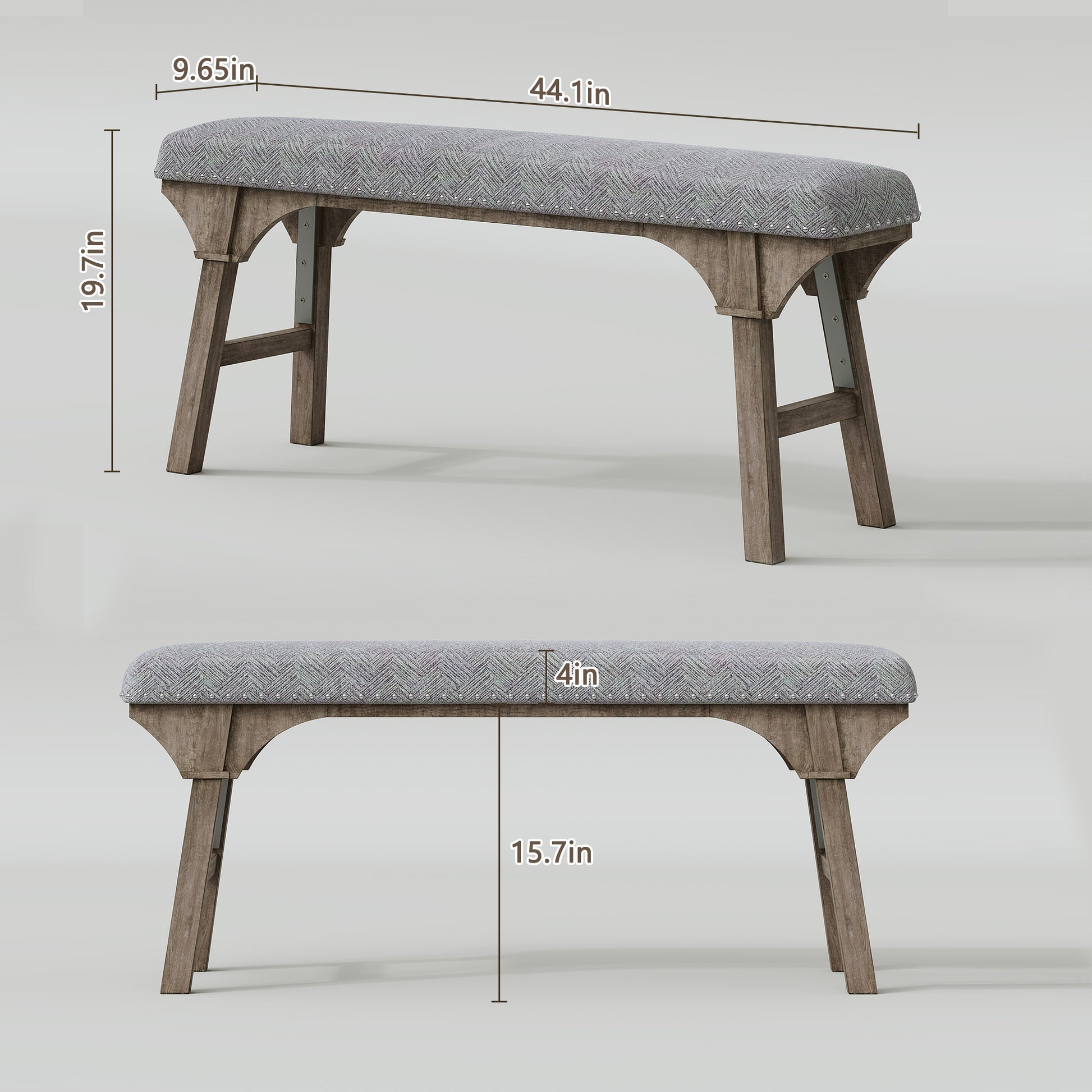 HLR 44" Modern Bedroom Benches, Upholstered Entryway Bench/End of Bed Bench for Living Room, Gray