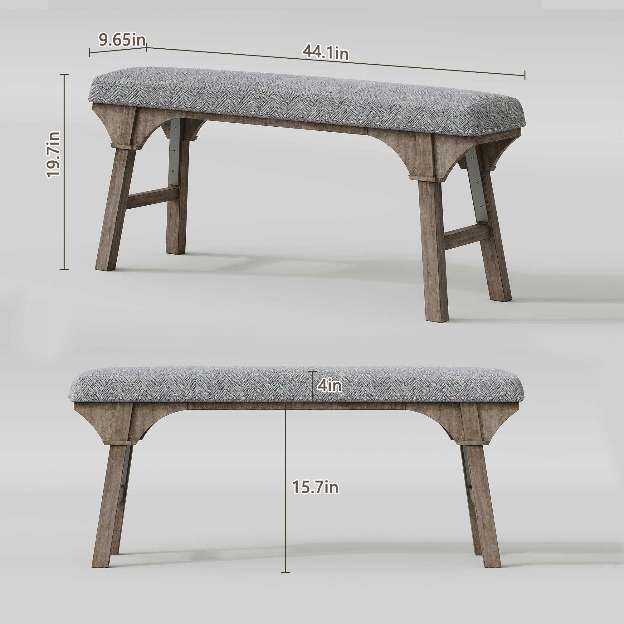 HLR 44" Modern Bedroom Benches, Upholstered Entryway Bench/End of Bed Bench for Living Room, Gray