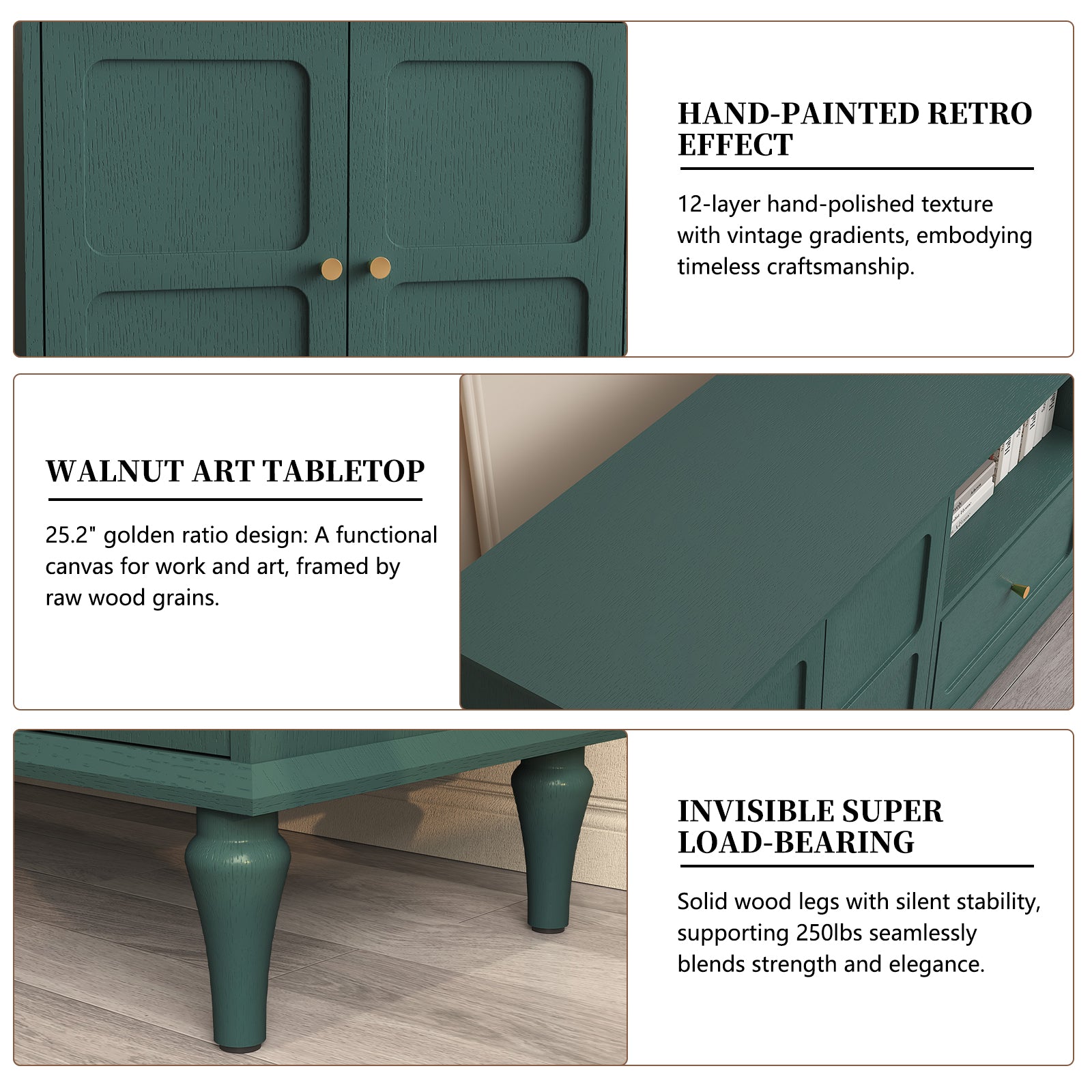 CBJCBJ 67"Mid-Century Modern TV Stand with Storage and Adjustable Partition , Media Console for TVs up to 75", Green