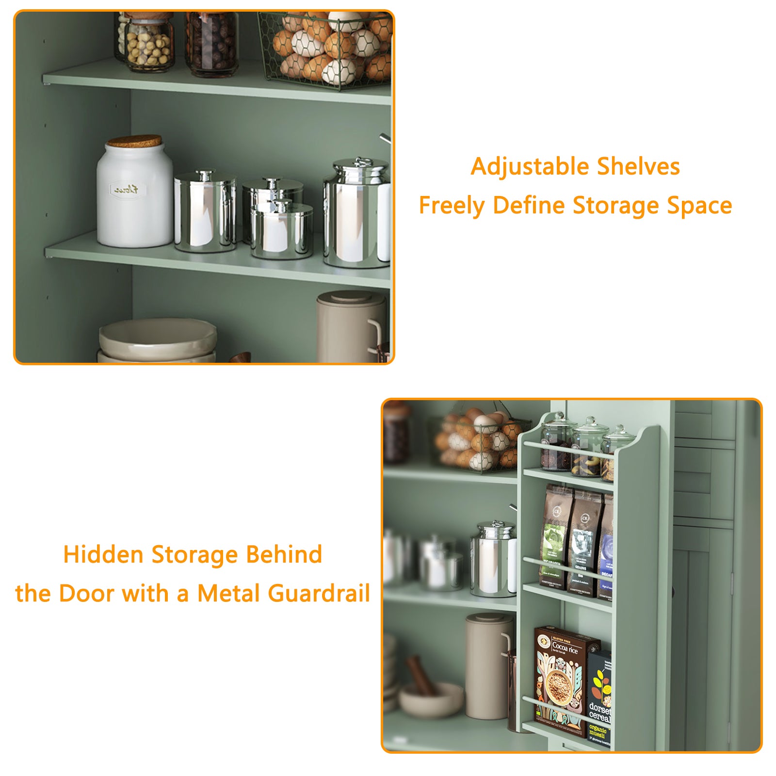 HLR 50.39" Kitchen Island with Storage, Wood Top Cart with Drop Leaf and Wheels, Green