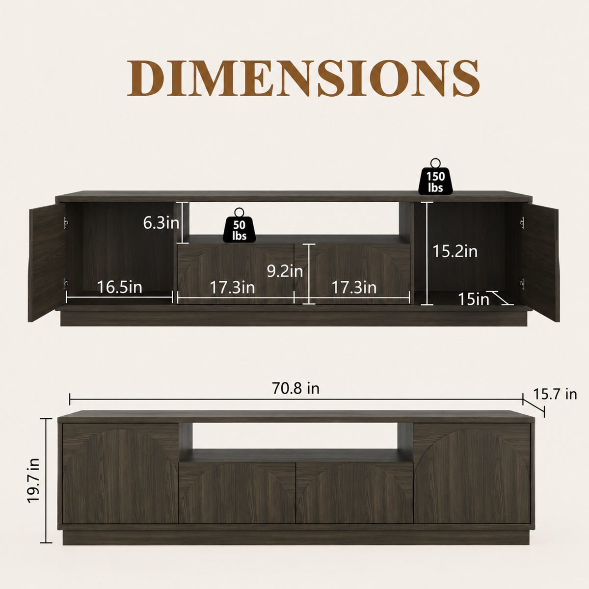 HLR Farmhouse 70" TV Stand for TVs up to 80", Entertainment Center with Storage Doors and Drawers, Gray