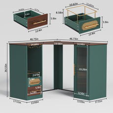 HLR Modern Corner Bar Cabinets with Mini Fridge Space, Wine Glass Rack, Storage Drawers, Green