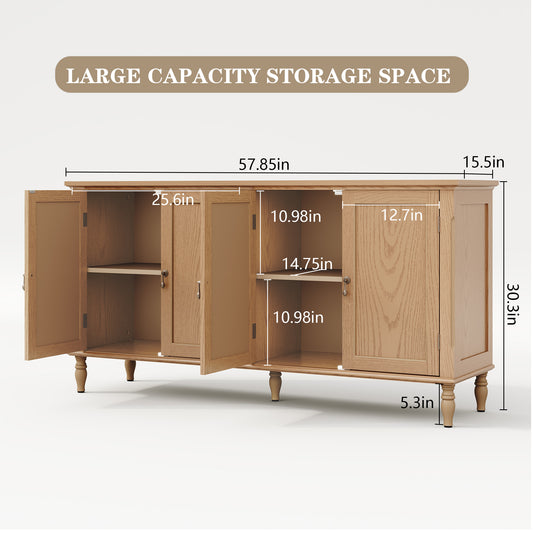 CBJCBJ 58" Retro Sideboard Buffet Cabinet with Storage, Accent Cabinet for Kitchen, Living Room,Wood