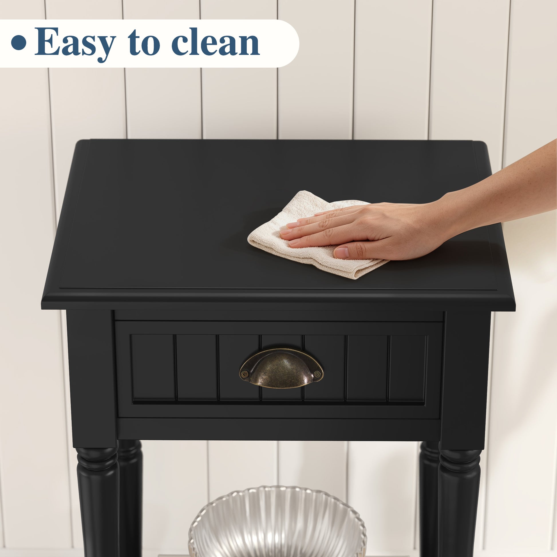 HLR 26"H Modern Nightstand with Drawer, Minimal Assembly Wood End Table for Bedroom，Black