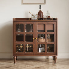 CBJCBJ Modern Wine Cabinet with Power Outlet and Glass Doors Sideboard Storage for Dining and Living Room,Brown