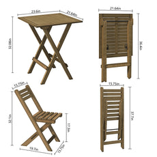 HLR 3-Piece Folding Bistro Table and Chairs Set, Outdoor Patio Solid Wood Furniture Sets with Table Outdoor Garden, Brown