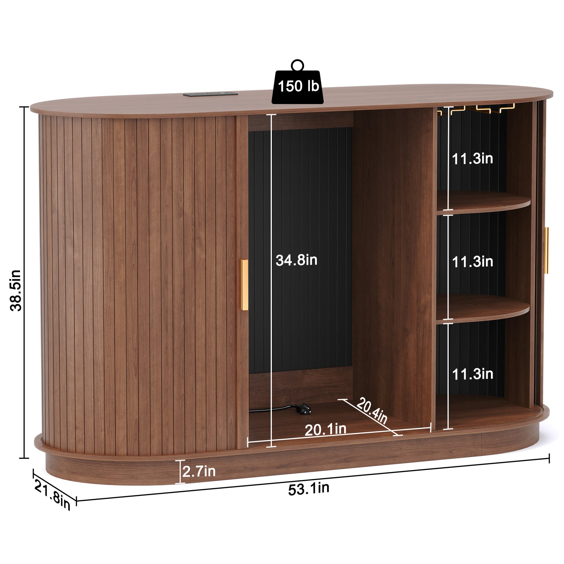HLR Mid Century Coffee Bar Cabinet, Wine Cabinet Mini Fridge Space, Brown