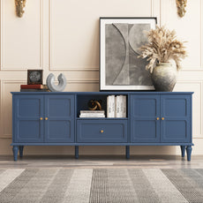 CBJCBJ 67"Mid-Century Modern TV Stand for TVs up to 75" ,Media Console With Storage and Adjustable Partition ,Blue