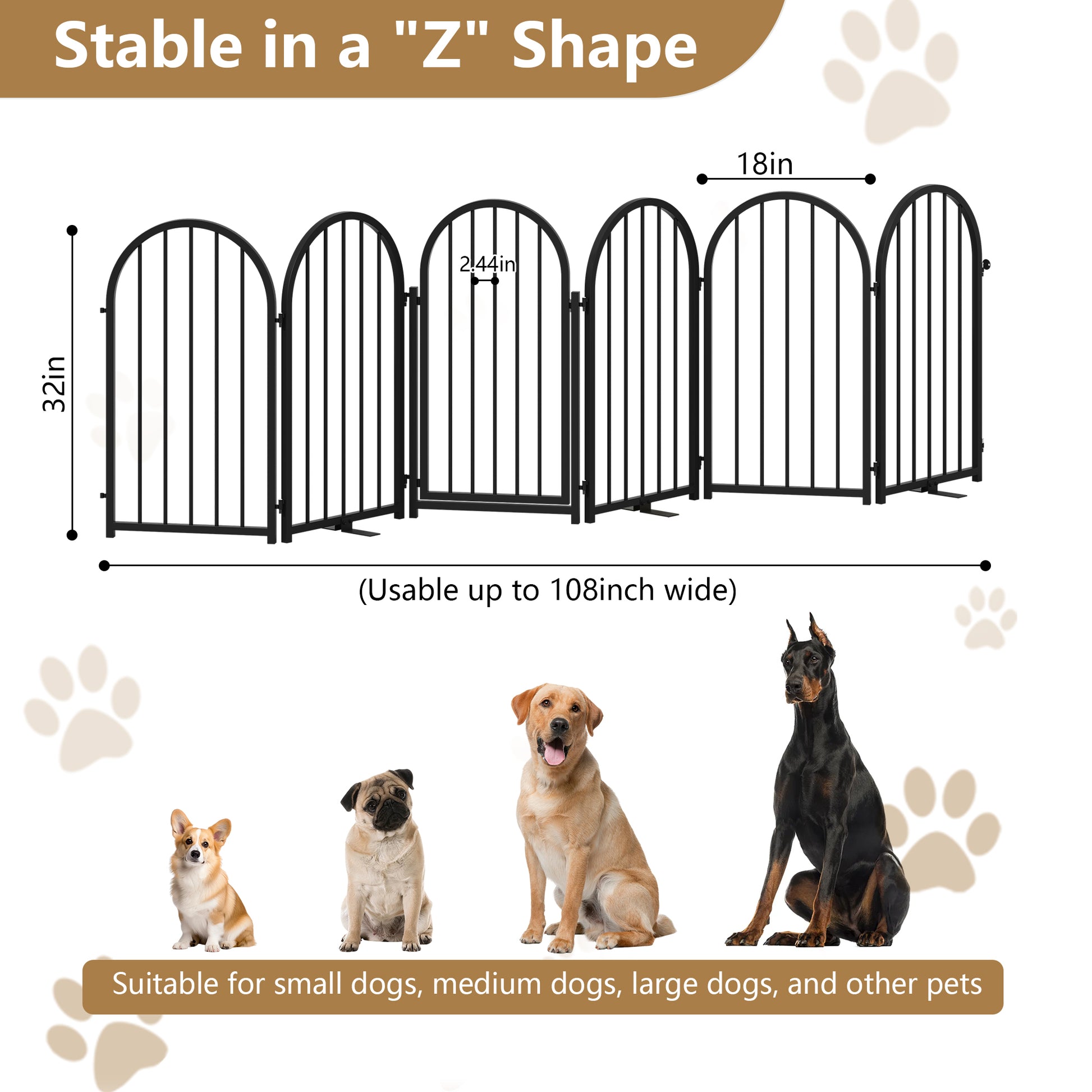 CBJCBJ Indoor Pet Gate, 6 Panel Folding Dog Gate , 32"H Freestanding Metal Pet Fence for Cats and Dogs ,Black