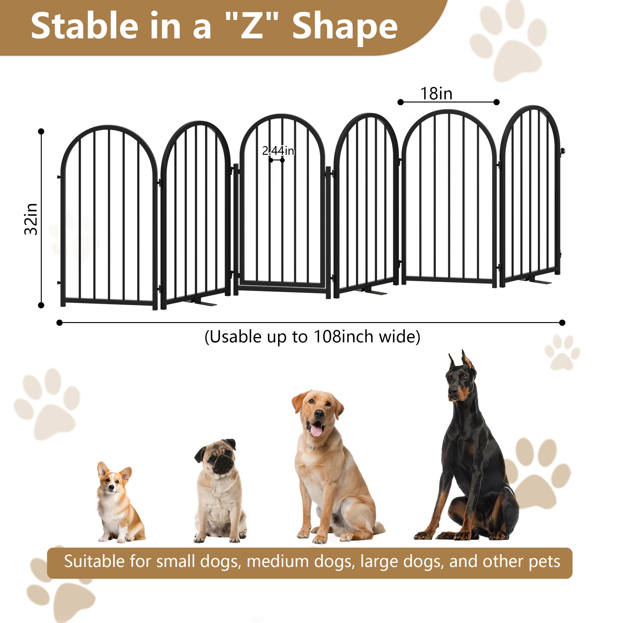 CBJCBJ Indoor Pet Gate, 6 Panel Folding Dog Gate , 32"H Freestanding Metal Pet Fence for Cats and Dogs ,Black