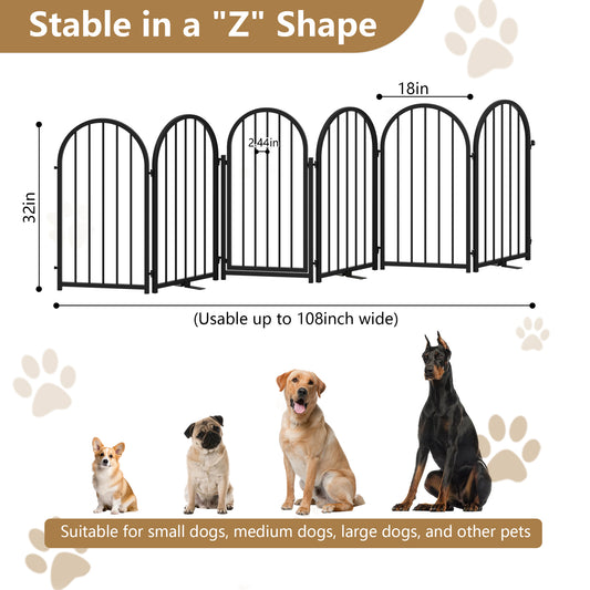 CBJCBJ Indoor Pet Gate, 6 Panel Folding Dog Gate , 32"H Freestanding Metal Pet Fence for Cats and Dogs ,Black