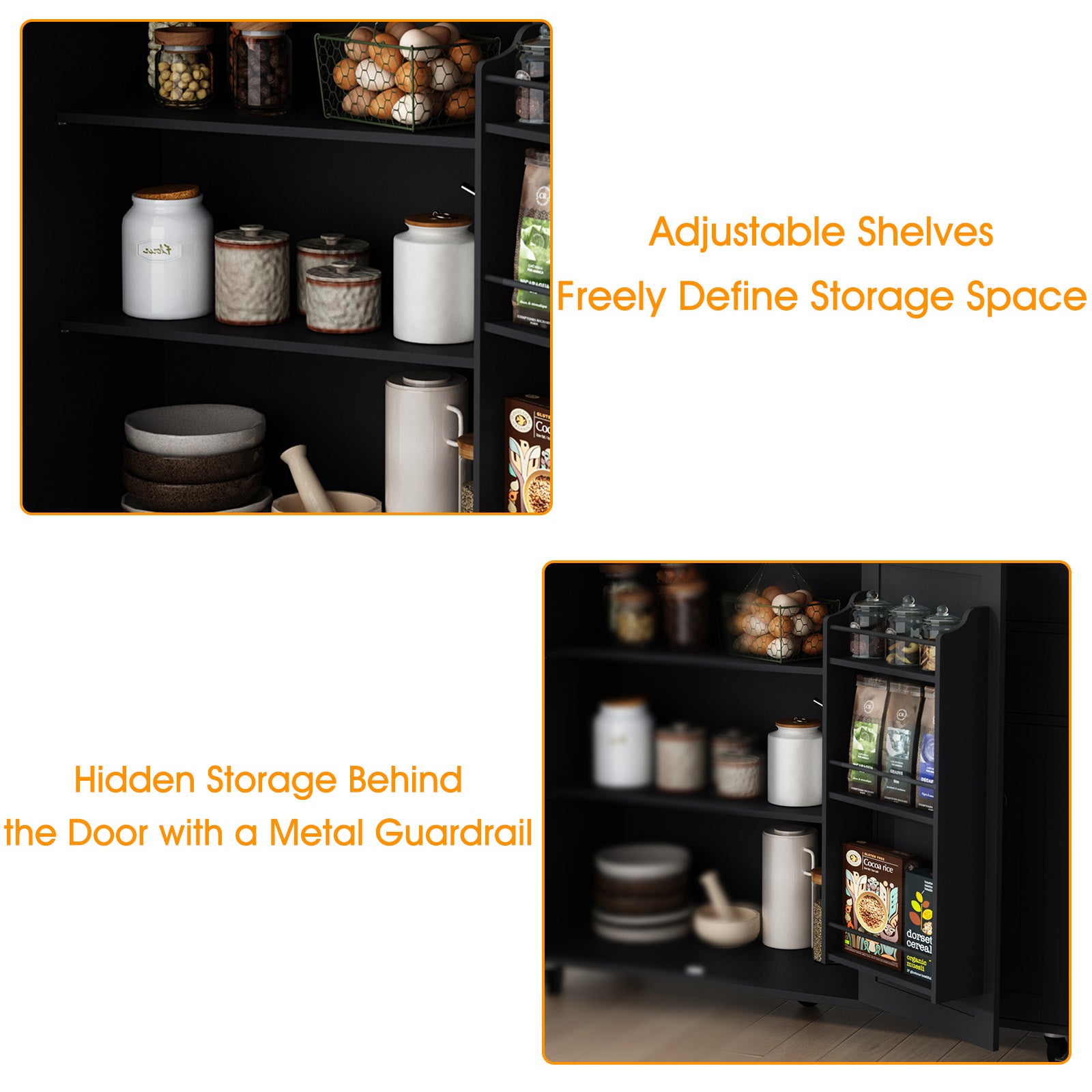 HLR 50.39" Kitchen Islands with Storage, Wood Top Cart with Drop Leaf and Wheels,Black