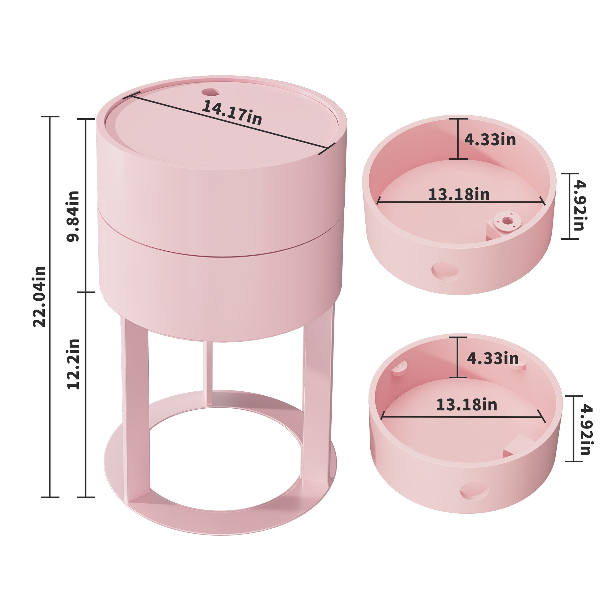 CBJCBJ Modern Round Nightstand with Drawer, 14.2" Bedside Table for Bedroom,Pink