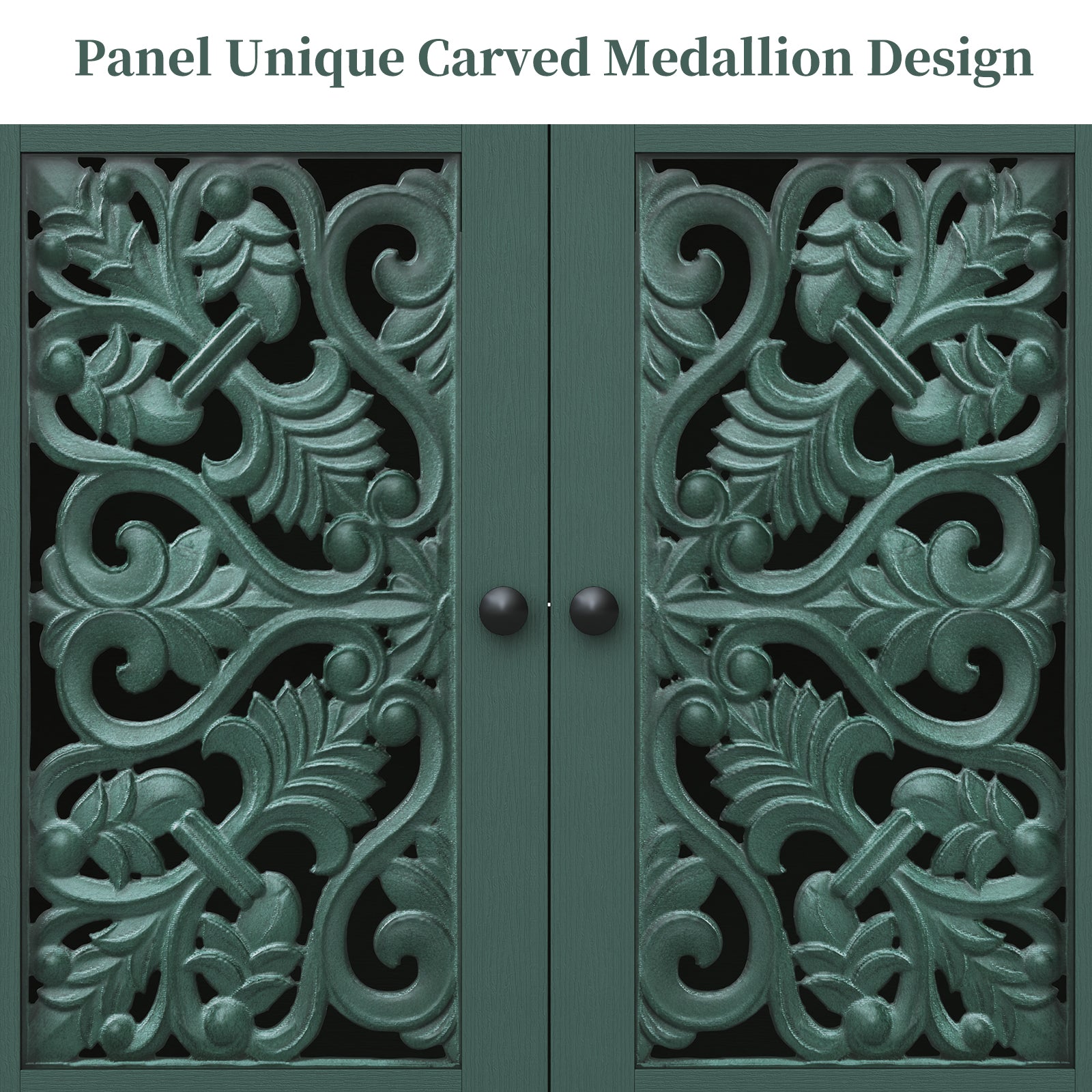CBJCBJ 31.5" Retro Arc Carved Sideboard Buffet Cabinet, Wooden Credenza Storage for Dining Room, Green