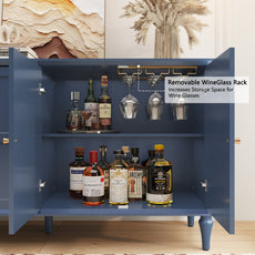 CBJCBJ Mid-Century 58'' Wood 4 Door Sideboard Buffet Cabinet for Living Dining & Bedroom, Blue