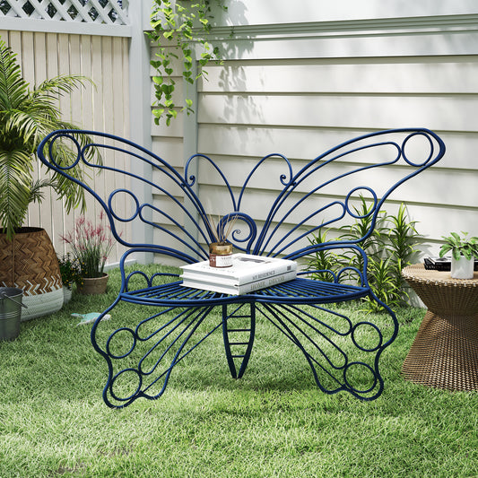 CBJCBJ 50" Weatherproof Outdoor Patio Bench，Metal Butterfly Design for Garden and Lawn Porch， Navy