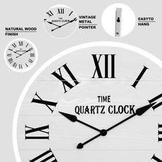 CBJCBJ 35.5” Farmhouse Large Shiplap Round Wall Clock with Roman Numeral for Living Room Decor,White