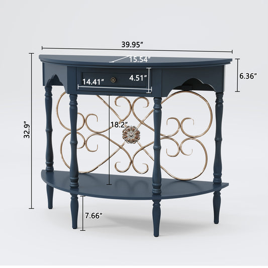 CBJCBJ Retro Console Table with Drawers, Assembled Entryway Storage Table, Accent Table for Hallway,Blue