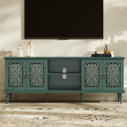 CBJ CBJ Modern Retro 67" TV Stand for TVs up to 75", Living Room Entertainment Center with 4 Door Storage Cabinet,Green