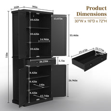 HLR Freestanding Durable Kitchen Pantry Storage Cabinet with Adjustable Shelves, Black
