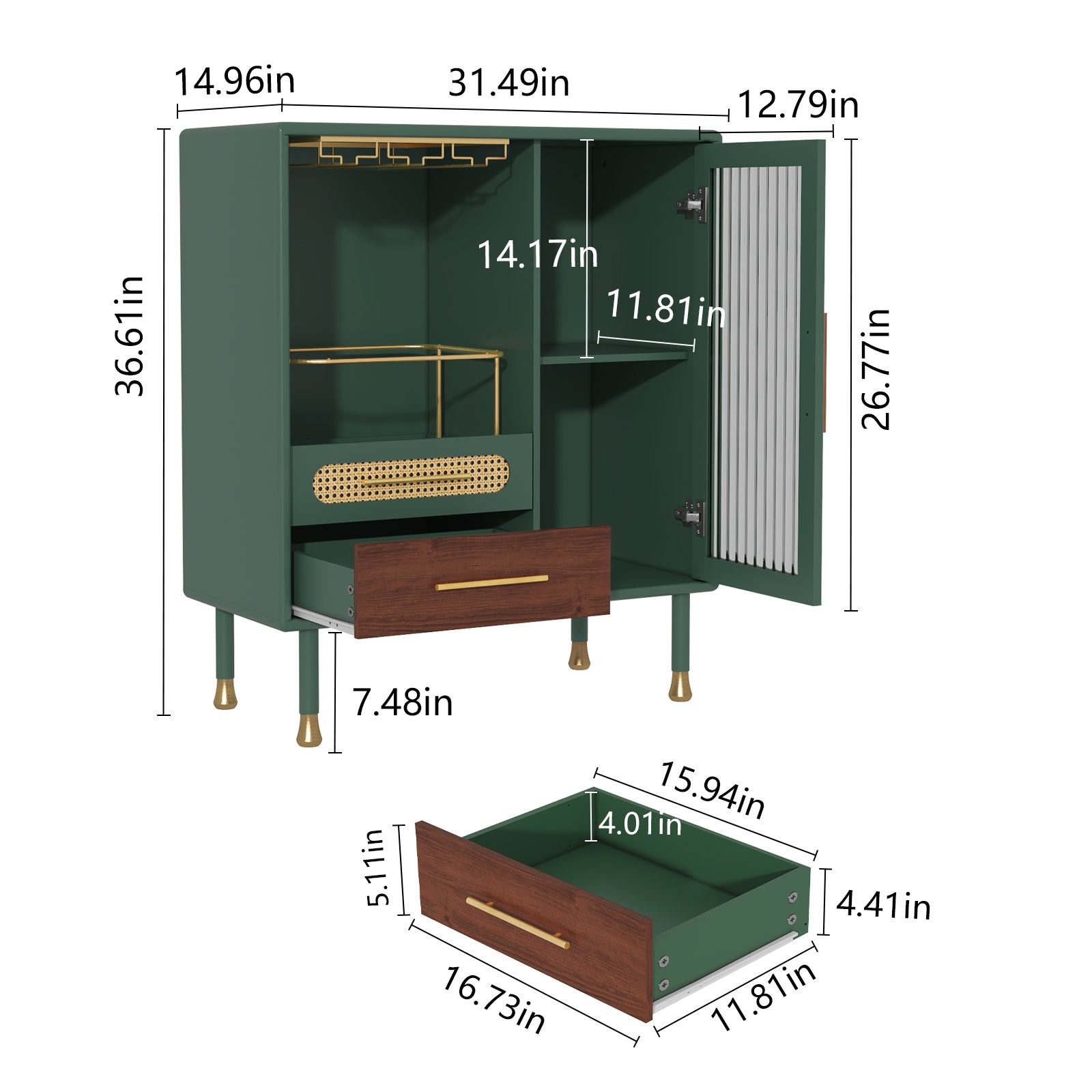 CBJCBJ Wine Bar Cabinet, Modern Coffee Cabinet with Glass Racks, Sideboard Cabinet, Green
