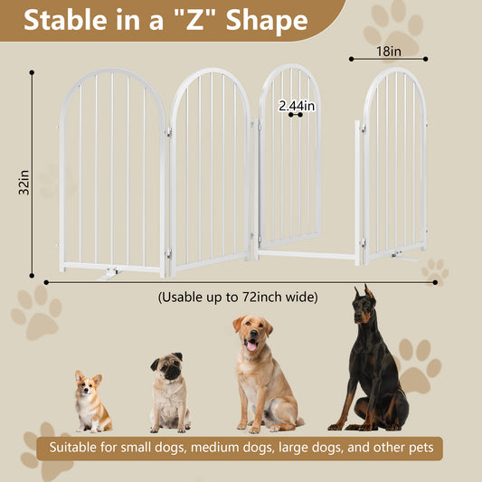 CBJCBJ Indoor Pet Gate, 4 Panel Folding Dog Gate , 32"H Freestanding Metal Pet Fence for Cats and Dogs ,White