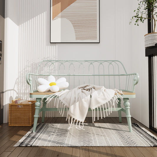 HLR Farmhouse Entryway Bench, Spindle Back Support Wood Dining Benches for Living Room, Mudroom, Green