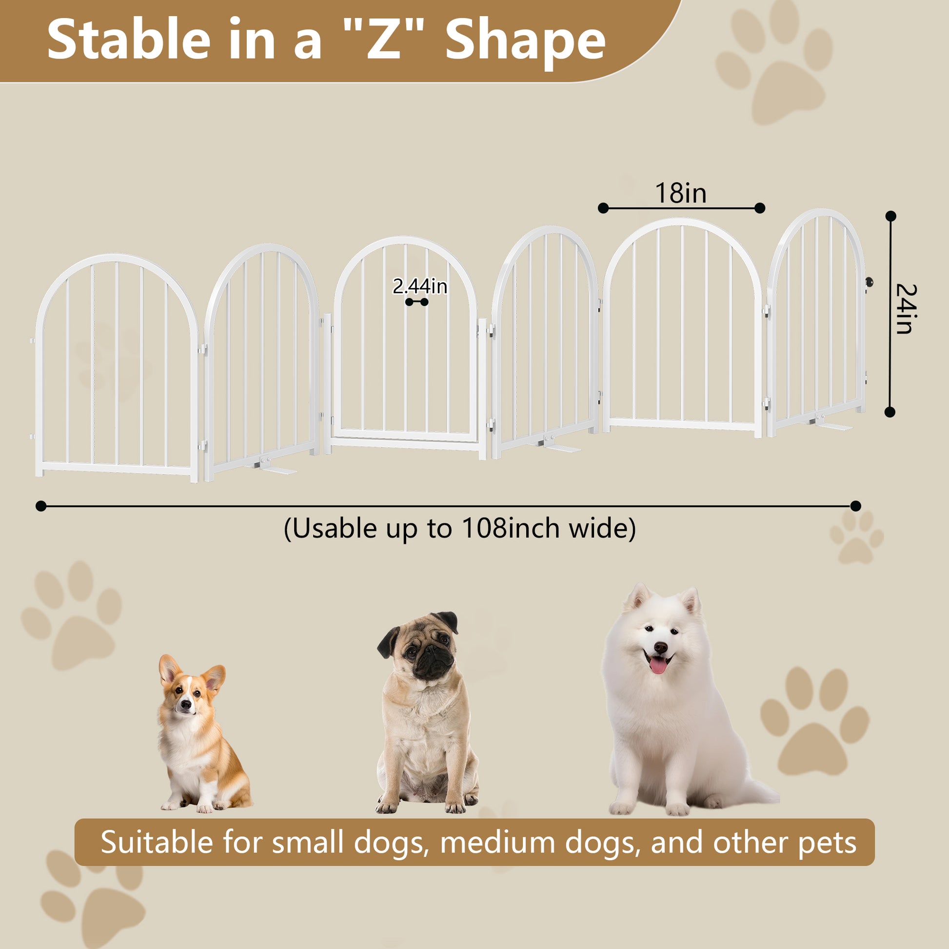 CBJCBJ Indoor Pet Gate, 4 Panel Folding Dog Gate , 24"H Freestanding Metal Pet Fence for Cats and Dogs ,White