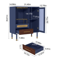 CBJCBJ Modern Coffee Bar Cabinet with Storage, Wine Cabinet with Glass Racks, Sideboard for Living Room,Blue