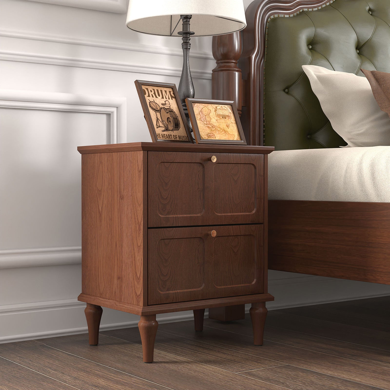 HLR 20" Mid Century Nightstands Set of 2 with Drawers, Wood Bedside Table End Table for Bedroom, Brown