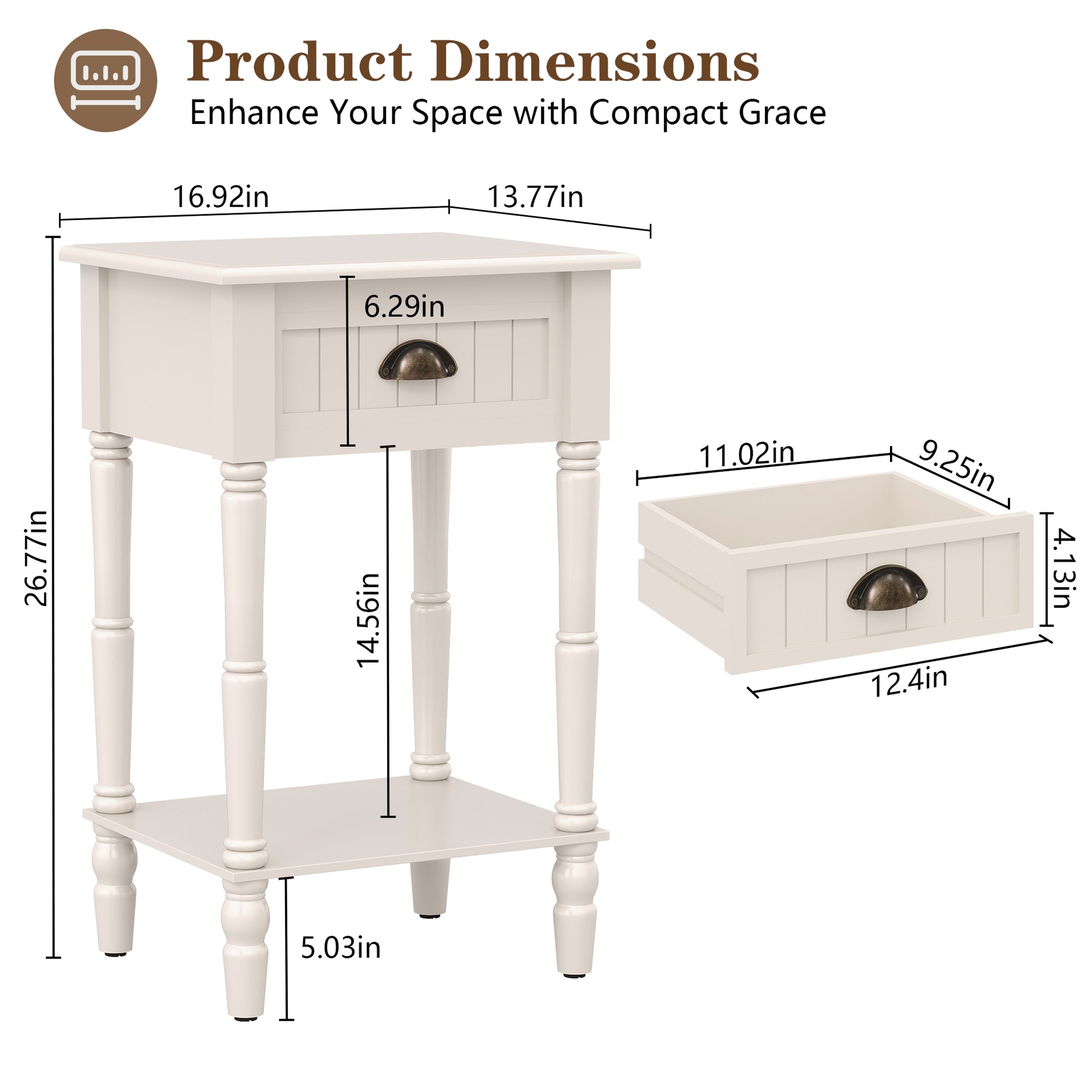 CBJCBJ 26.8"H Retro Nightstands Set of 2, Side Table with Drawers and Open Shelves, for Bedrooms and Sofas,White