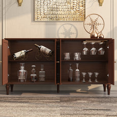CBJCBJ Mid-Century 58'' Wood 4 Door Sideboard Buffet Cabinet for Living Dining & Bedroom (Brown)