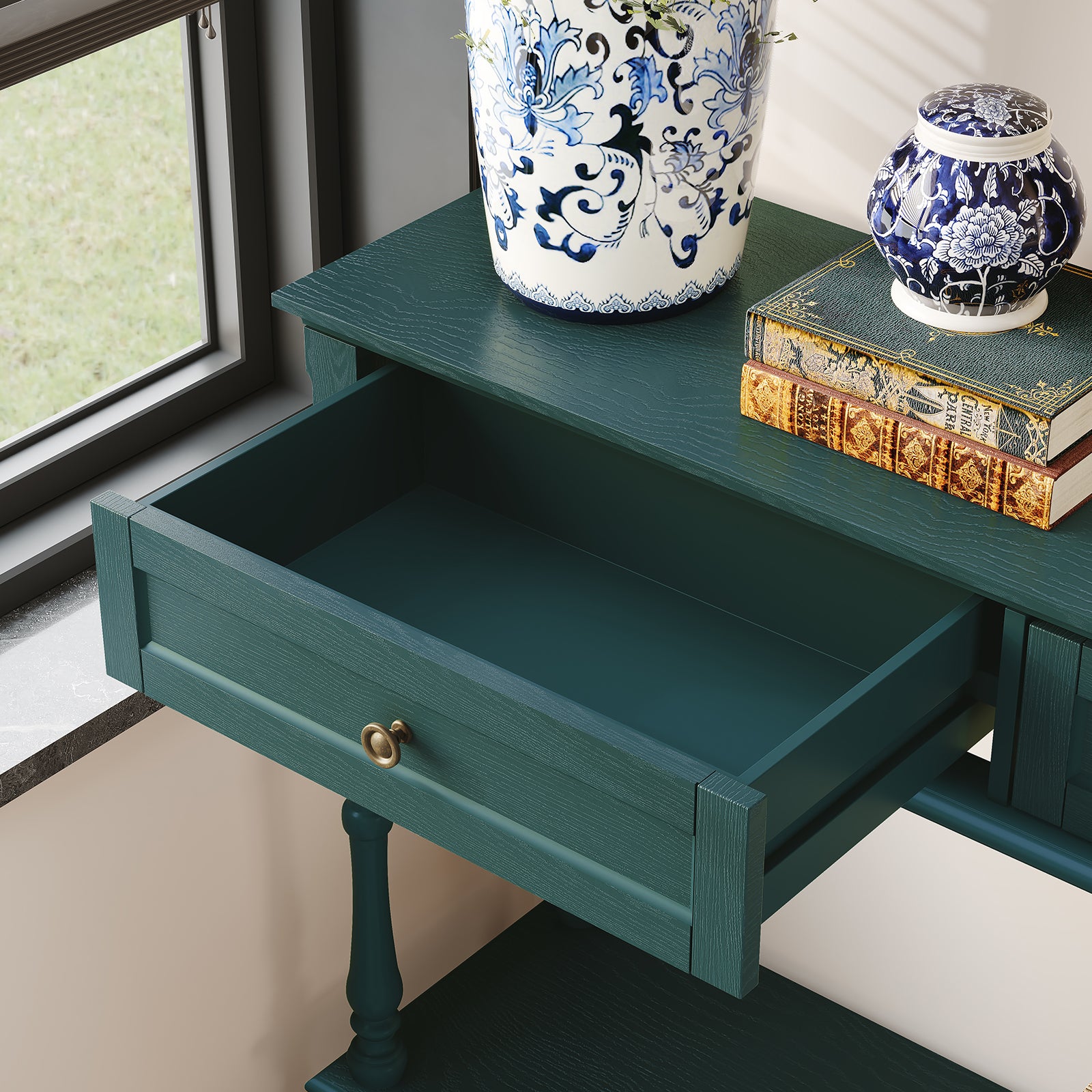 HLR 40" Modern Console Table, Assembled Entryway Table with 2 Drawers for Living Room, Green