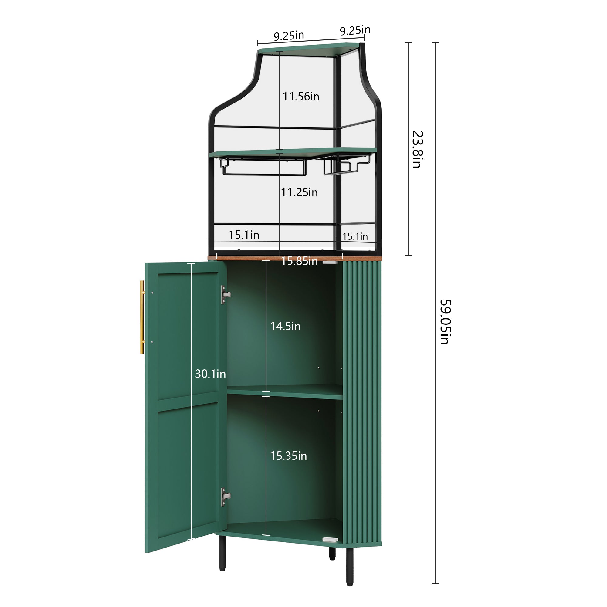 HLR Corner Coffee Bar Cabinet with LED Strip, 4-Tiers Modern Tall Liquor Cabinet with Wine Rack for Dining Room, Green
