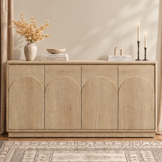 HLR 63'' Sideboard Buffet Cabinet, Mid-Century Wood Accent Cabinet with 4 Doors Storage for Living, Brown