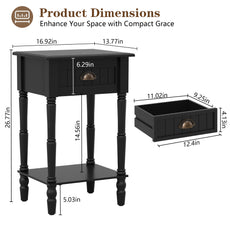 CBJCBJ 26.8"H Retro Nightstands, Side Table with Drawers and Open Shelves, for Bedrooms and Sofas,Black