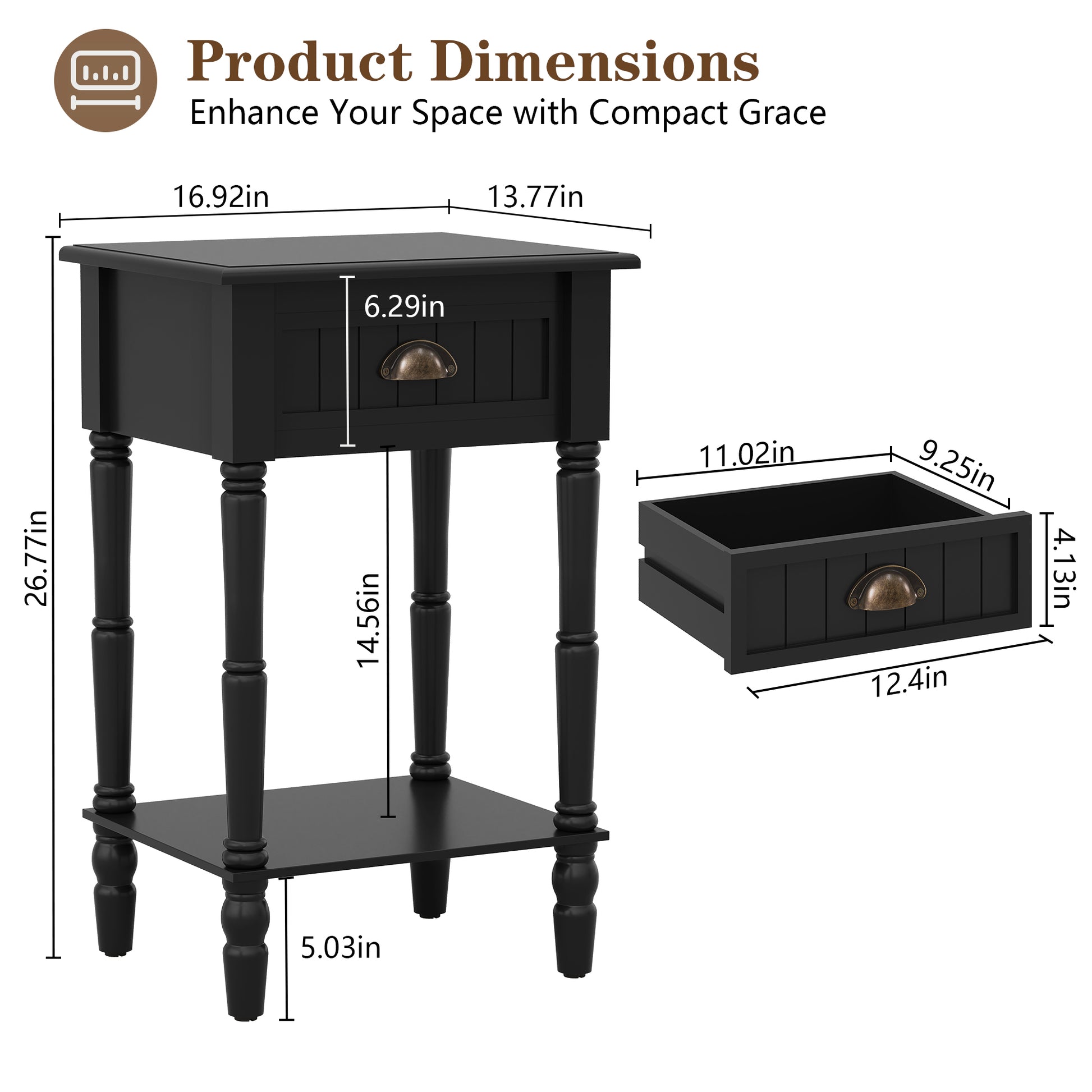 CBJCBJ 26.8"H Retro Nightstands, Side Table with Drawers and Open Shelves, for Bedrooms and Sofas,Black