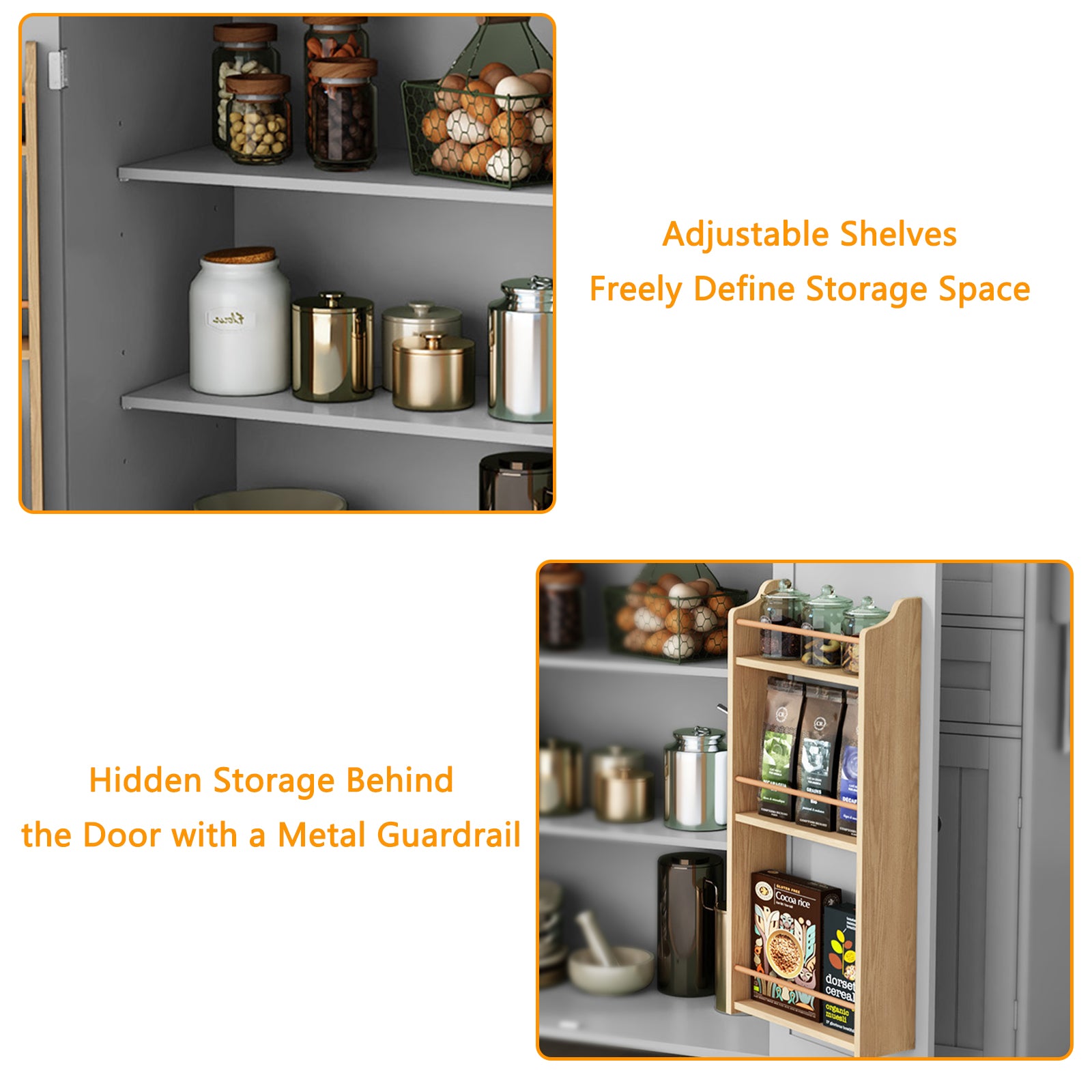 HLR 50.39" Kitchen Island with Storage, Wood Top Cart with Drop Leaf and Wheels, Gray