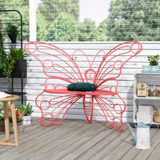 HLR Outdoor Bench with Butterfly Inspired Pattern, 50'' Metal Frame Patio Garden Chair Cast Iron, Pink