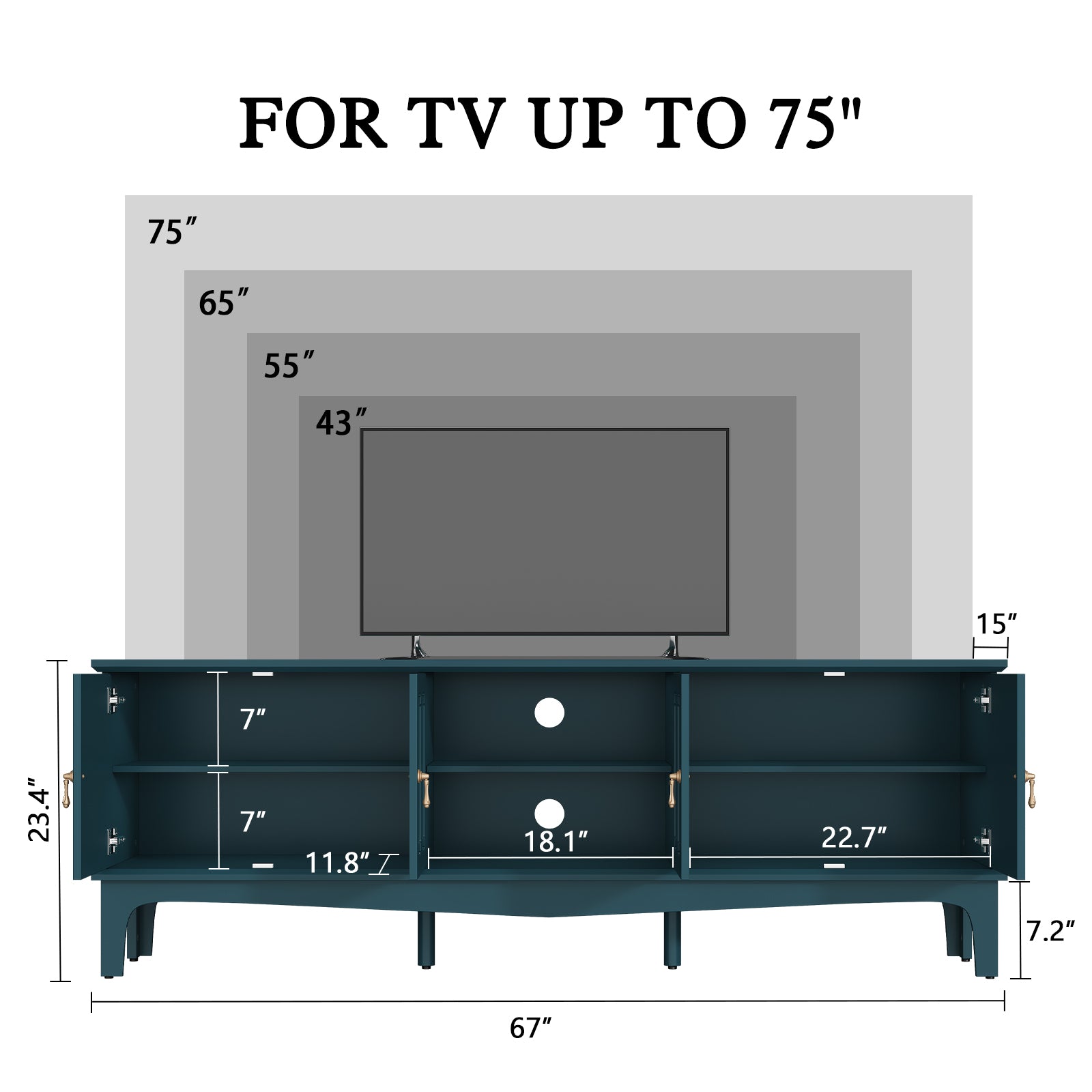 CBJCBJ Retro 67" TV Stand for TVs up to 70", Living Room Entertainment Center with 4 Door Storage Cabinet,Green